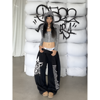 Gothic Y2K Letter Print Baggy Sweatpants Gray Wide Leg Harajuku Vintage Trousers