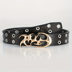 Unisex Y2K Punk PU Leather Belt Black Hollow Fashion Waist Belt Plus Size