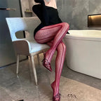 Damen-Kettenstrumpfhose, ausgehöhlt, Schwarz, Sexy, transparent, Jacquard, amerikanischer Retro-Stil, Netz, atmungsaktiv, Spitze, Fischgrät-Strumpfhose