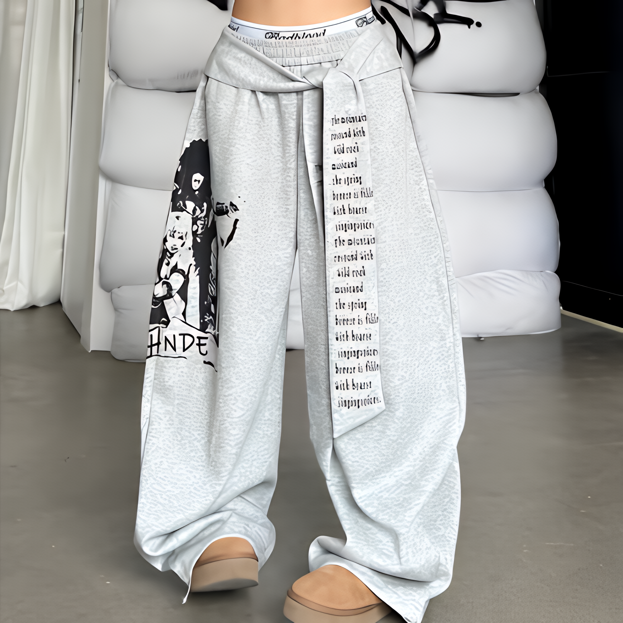 Gothic Y2K Letter Print Baggy Sweatpants Gray Wide Leg Harajuku Vintage Trousers