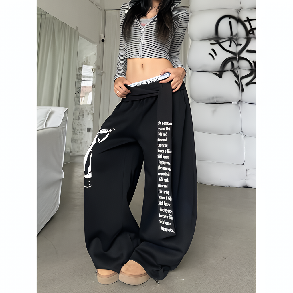 Gothic Y2K Letter Print Baggy Sweatpants Gray Wide Leg Harajuku Vintage Trousers