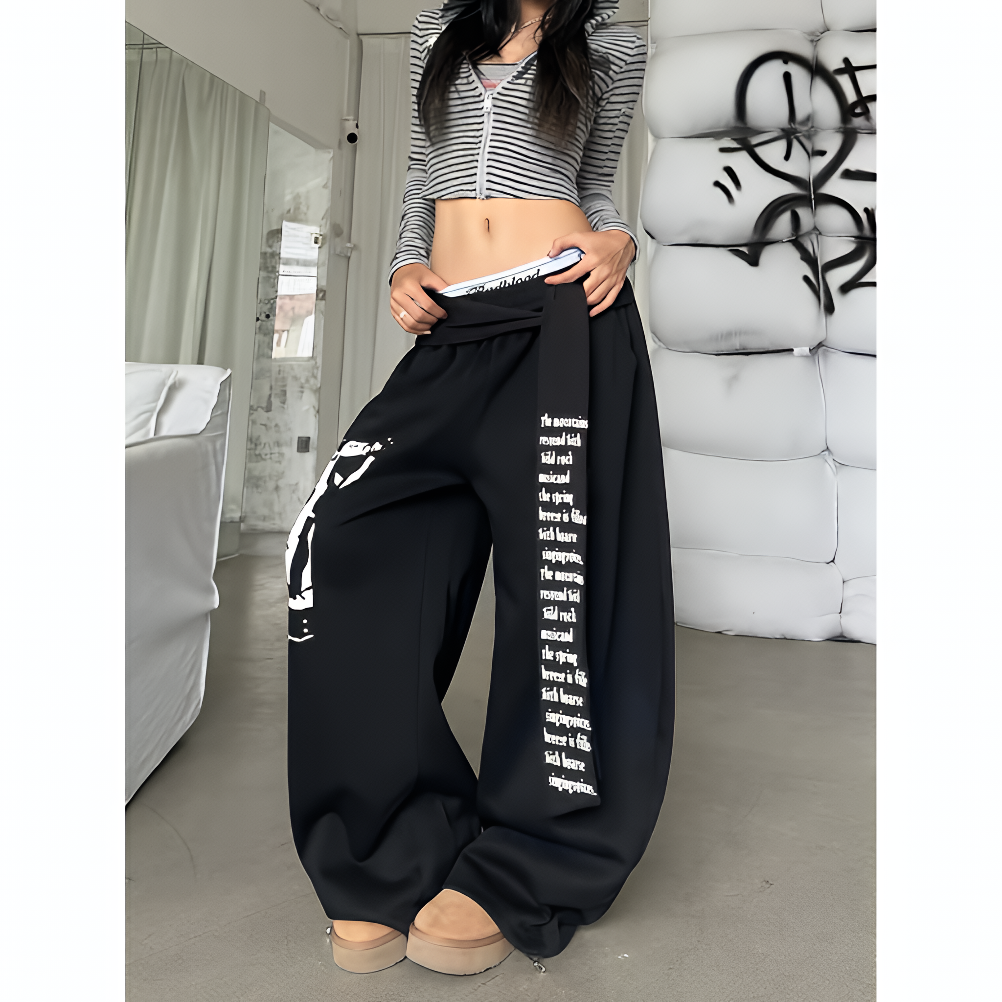 Gothic Y2K Letter Print Baggy Sweatpants Gray Wide Leg Harajuku Vintage Trousers