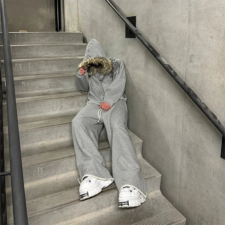 Y2K Harajuku Hoodie mit Reißverschluss und Kunstfellkragen