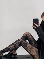 Weiße Socken Damen Sexy Netzstrümpfe Femme Sommer Dünn Blumenmuster Netz Strumpfhose Elastisch Schlankmachend Hoher Bund Aushöhlen Strumpfhosen