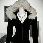 Y2K Gothic Harajuku Slim Hoodie with Fur Collar