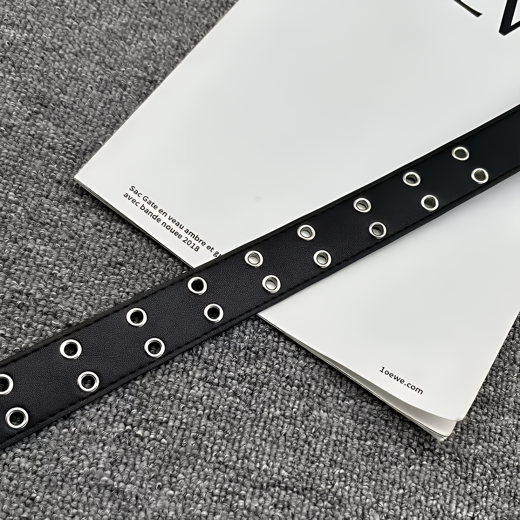 Unisex Y2K Punk PU Leather Belt Black Hollow Fashion Waist Belt Plus Size