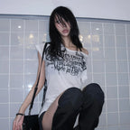 Japanese Y2K Letter Print T Shirt Vintage Harajuku Grunge Goth Style