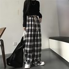 Unisex Checkered Wide Leg Pants Loose Fit Elastic Waist Streetwear Casual Sports Pants