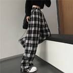 Unisex Checkered Wide Leg Pants Loose Fit Elastic Waist Streetwear Casual Sports Pants