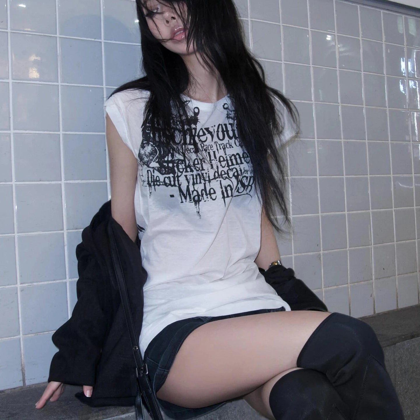 Japanese Y2K Letter Print T Shirt Vintage Harajuku Grunge Goth Style