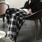 Unisex Checkered Wide Leg Pants Loose Fit Elastic Waist Streetwear Casual Sports Pants