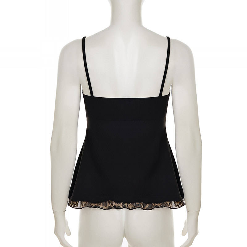 Leopard Print Lace Up Crop Tank Top A Line Sleeveless Summer Streetwear