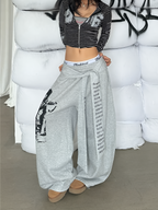Gothic Y2K Letter Print Baggy Sweatpants Gray Wide Leg Harajuku Vintage Trousers