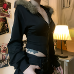 Gothic Faux Fur Hooded Coat Slim Fit Zip Jacket Autumn Winter Streetwear