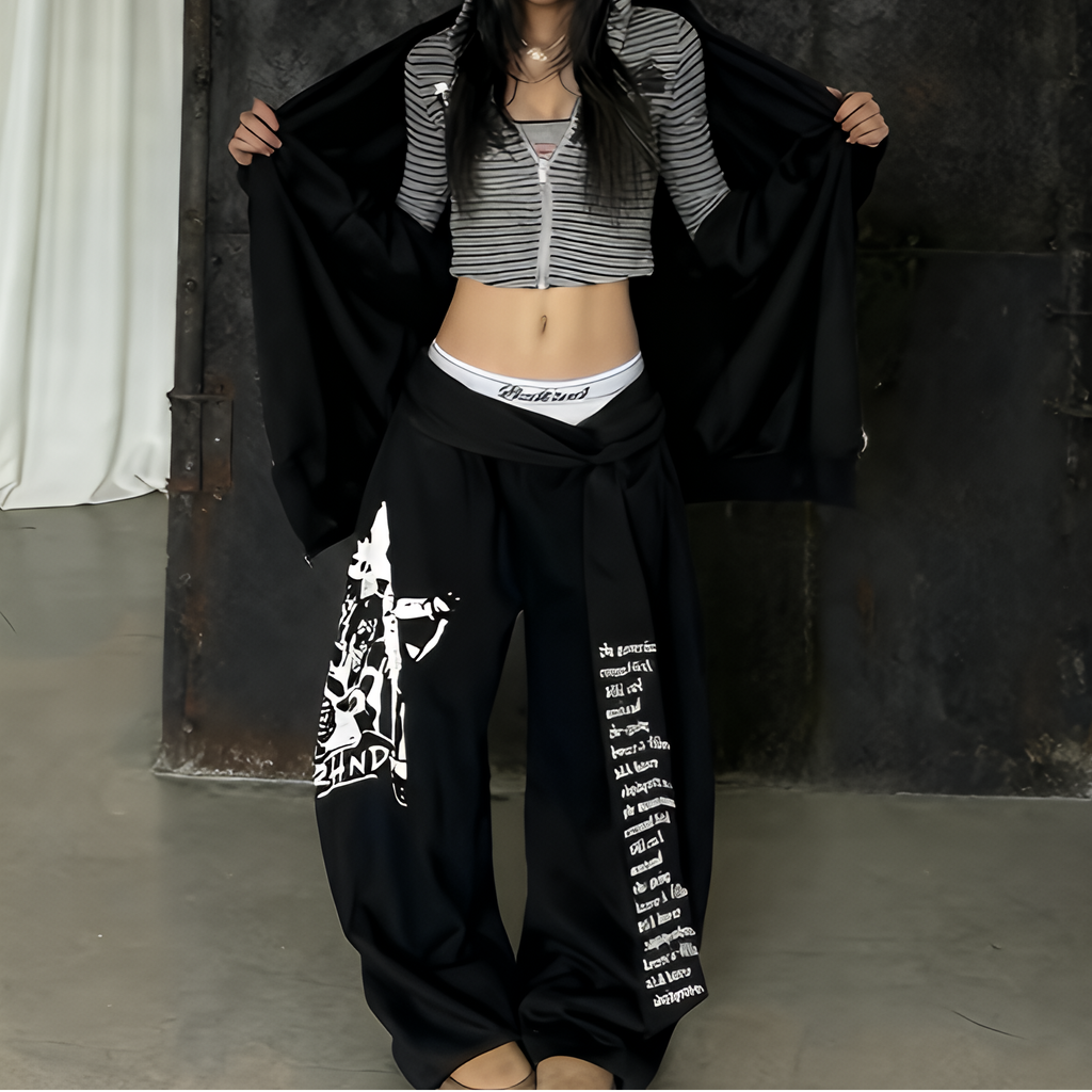 Gothic Y2K Letter Print Baggy Sweatpants Gray Wide Leg Harajuku Vintage Trousers
